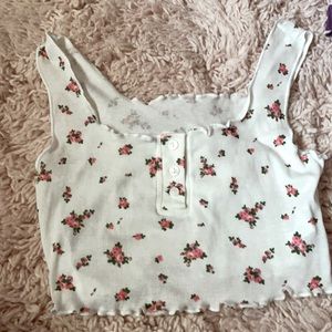Trim floral print crop tank top